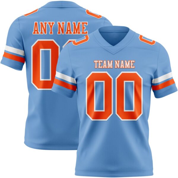 Custom Light Blue Orange-White Authentic Football Jersey