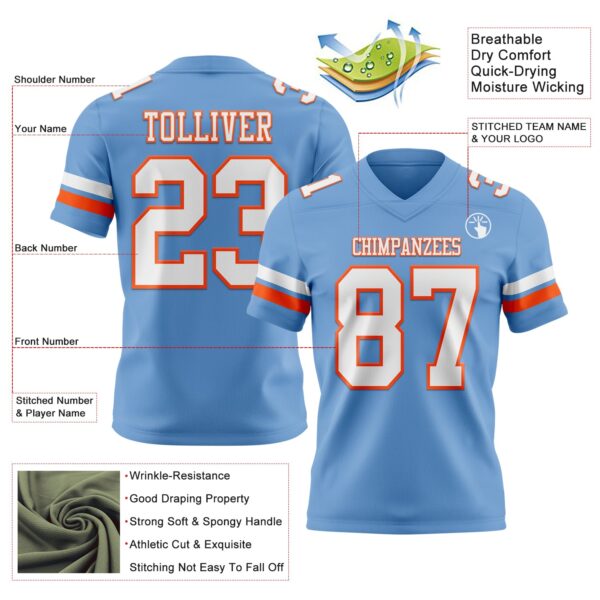 Custom Light Blue White-Orange Authentic Football Jersey