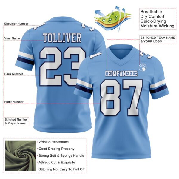 Custom Light Blue White-Navy Authentic Football Jersey