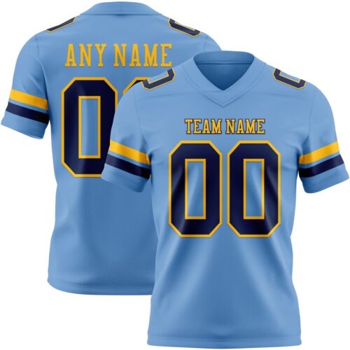 Custom Light Blue Navy-Gold Authentic Football Jersey