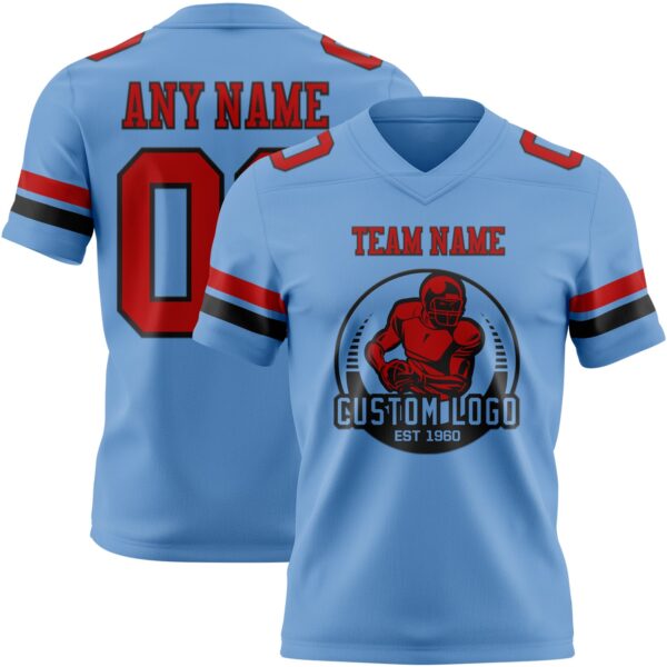 Custom Light Blue Red-Black Authentic Football Jersey