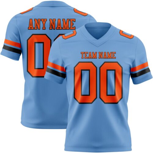 LightBlue0873 Custom Light Blue Orange-Black Authentic Football Jersey