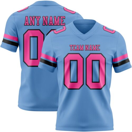 LightBlue0874 Custom Light Blue Pink-Black Authentic Football Jersey