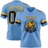Custom Light Blue Black-Gold Authentic Football Jersey