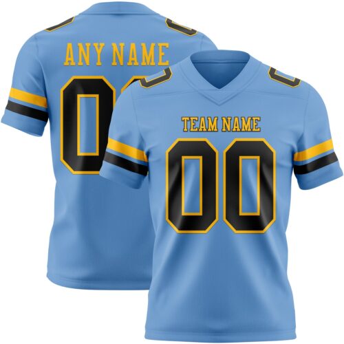 LightBlue0875 Custom Light Blue Black-Gold Authentic Football Jersey