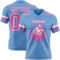 LightBlue0876-1 Custom Light Blue Pink-White Authentic Football Jersey