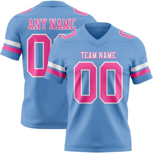 LightBlue0876 Custom Light Blue Pink-White Authentic Football Jersey