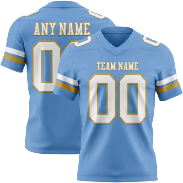 Custom Light Blue White-Old Gold Authentic Football Jersey