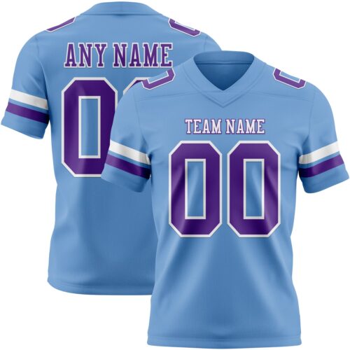 LightBlue0882 Custom Light Blue Purple-White Authentic Football Jersey