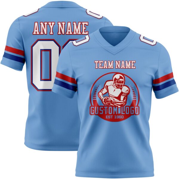 Custom Light Blue White Royal-Red Authentic Football Jersey