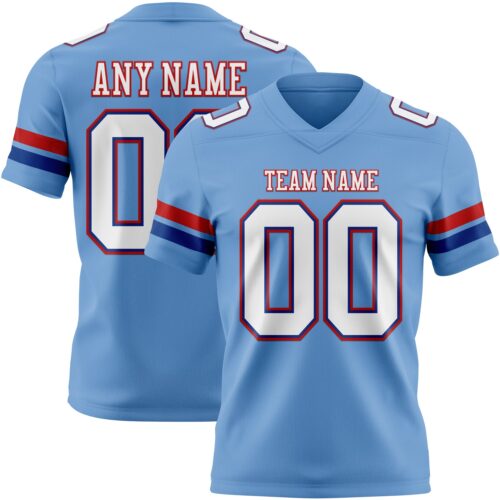 LightBlue0884 Custom Light Blue White Royal-Red Authentic Football Jersey
