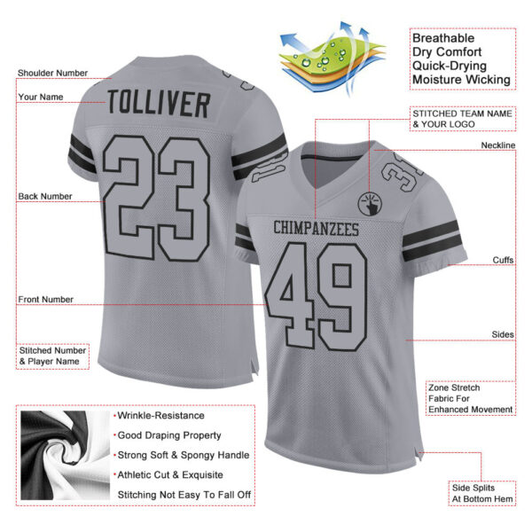 LightGray0012-1 Custom Light Gray Gray-Black Mesh Authentic Football Jersey