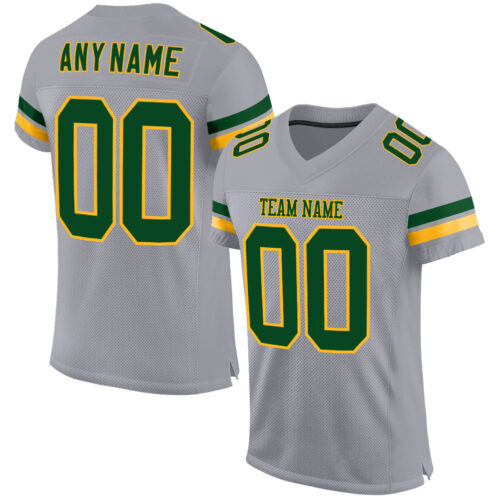 LightGray0013 Custom Light Gray Green-Gold Mesh Authentic Football Jersey
