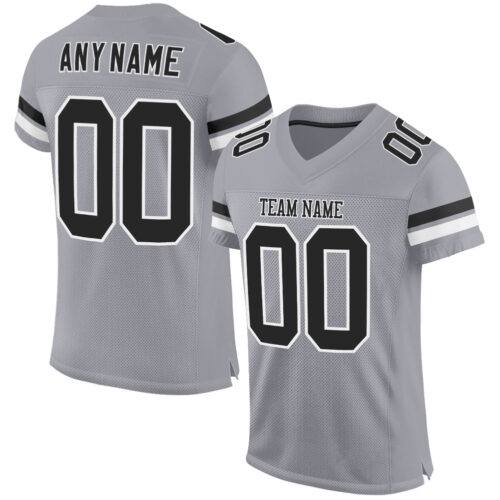 LightGray0015 Custom Light Gray Black-White Mesh Authentic Football Jersey