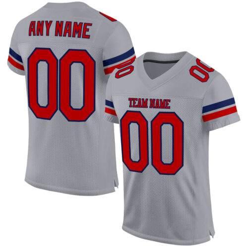 LightGray0016 Custom Light Gray Red-Navy Mesh Authentic Football Jersey