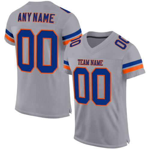 LightGray0018 Custom Light Gray Royal-Orange Mesh Authentic Football Jersey