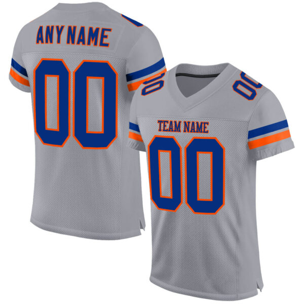 LightGray0018 Custom Light Gray Royal-Orange Mesh Authentic Football Jersey