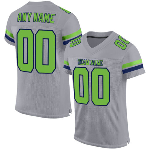 LightGray0019 Custom Light Gray Neon Green-Navy Mesh Authentic Football Jersey