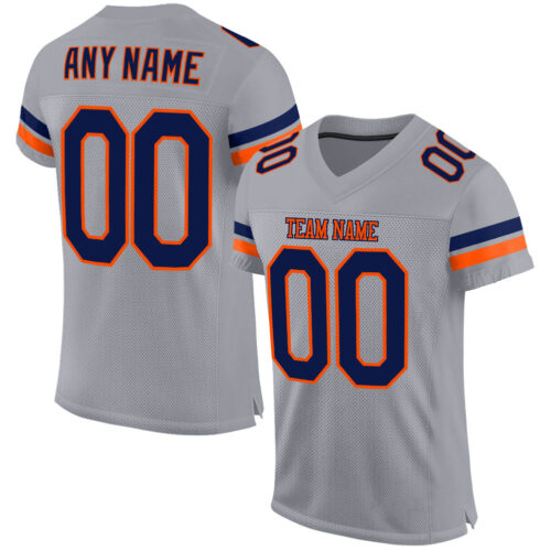 LightGray0020 Custom Light Gray Navy-Orange Mesh Authentic Football Jersey