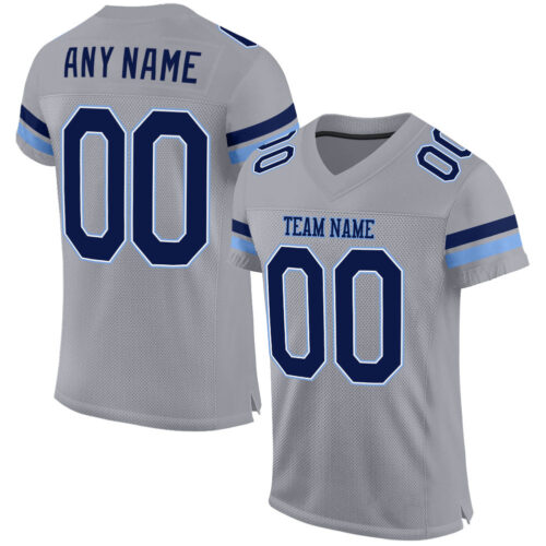 LightGray0021 Custom Light Gray Navy-Powder Blue Mesh Authentic Football Jersey