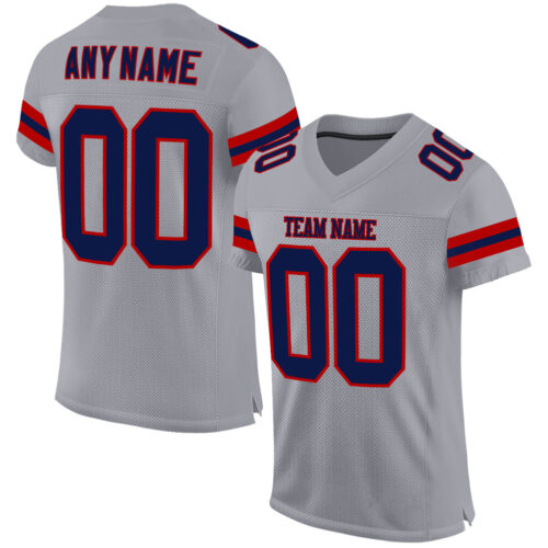 LightGray0026 Custom Light Gray Navy-Red Mesh Authentic Football Jersey