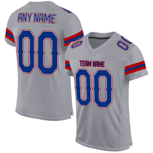 LightGray0029 Custom Light Gray Royal-Red Mesh Authentic Football Jersey
