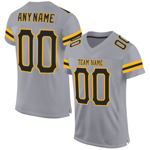 LightGray0033 Custom Light Gray Black-Gold Mesh Authentic Football Jersey