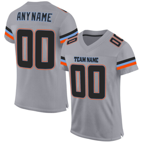LightGray0034 Custom Light Gray Black-Powder Blue Mesh Authentic Football Jersey