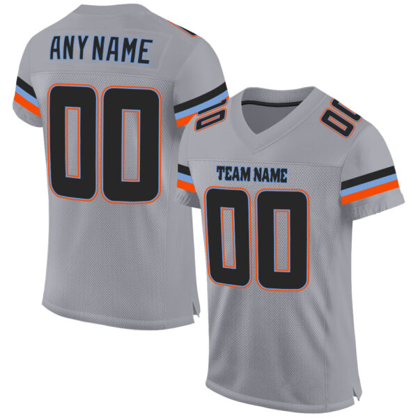 LightGray0034 Custom Light Gray Black-Powder Blue Mesh Authentic Football Jersey