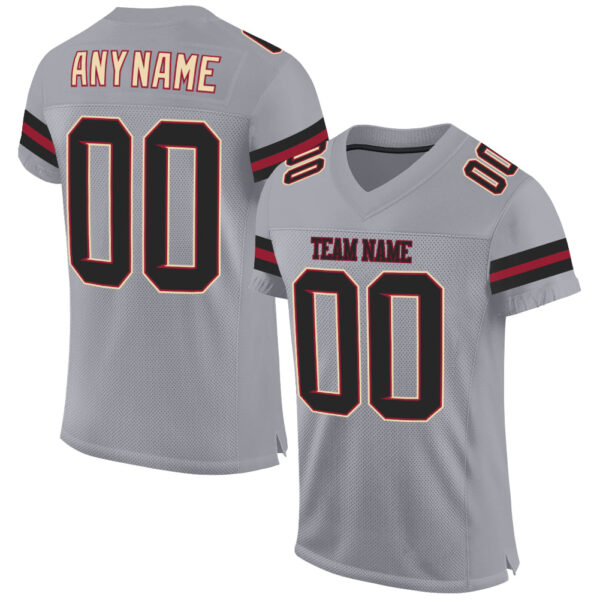 LightGray0035 Custom Light Gray Black-Crimson Mesh Authentic Football Jersey