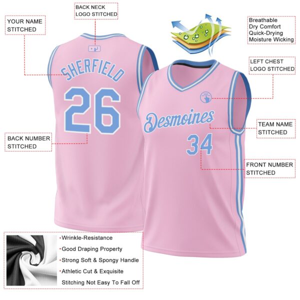 Custom Light Pink Light Blue-White Authentic Throwback Basketball Jersey