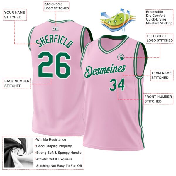 Custom Light Pink Kelly Green-White Authentic Throwback Basketball Jersey