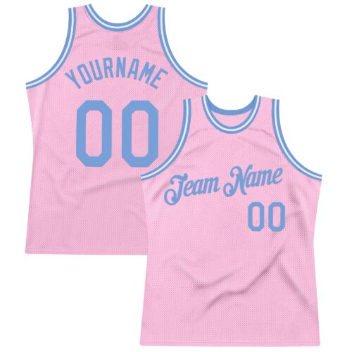 Custom Light Pink Light Blue-White Authentic Throwback Basketball Jersey