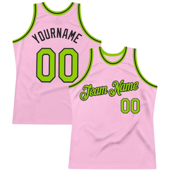 Custom Light Pink Neon Green-Black Authentic Throwback Basketball Jersey