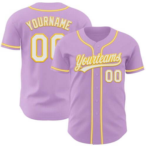 LightPurple0030 Custom Light Purple White-Yellow Authentic Baseball Jersey