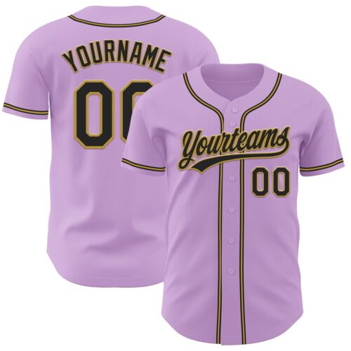 LightPurple0031 Custom Light Purple Black-Old Gold Authentic Baseball Jersey