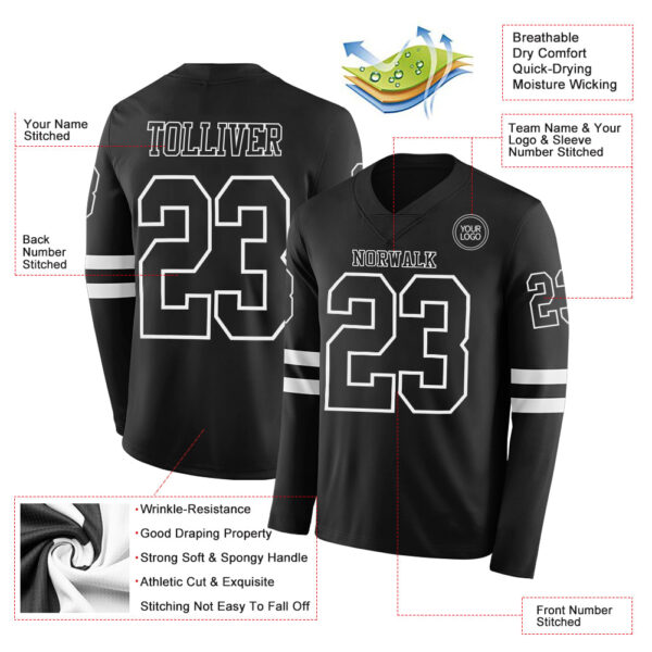 LongSleeve0408-1 Custom Black White Long Sleeve Authentic Football Jersey