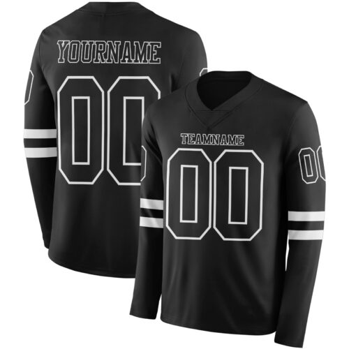 LongSleeve0408 Custom Black White Long Sleeve Authentic Football Jersey