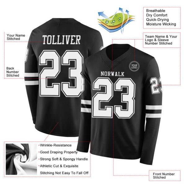 Custom Black White Long Sleeve Authentic Football Jersey