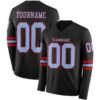 Custom Black Light Blue-Red Long Sleeve Authentic Football Jersey