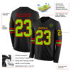 Custom Black Neon Green-Red Long Sleeve Authentic Football Jersey