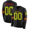 Custom Black Neon Green-Red Long Sleeve Authentic Football Jersey