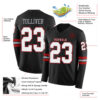 Custom Black White Gray-Red Long Sleeve Authentic Football Jersey