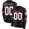 Custom Black White Gray-Red Long Sleeve Authentic Football Jersey