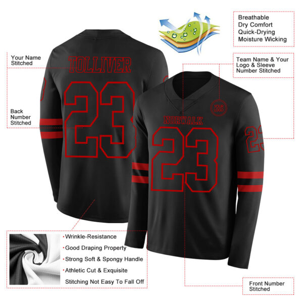 Custom Black Red Long Sleeve Authentic Football Jersey