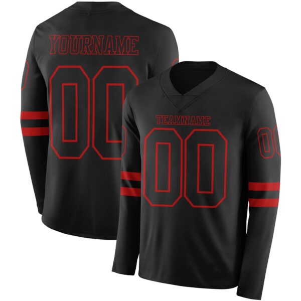 Custom Black Red Long Sleeve Authentic Football Jersey