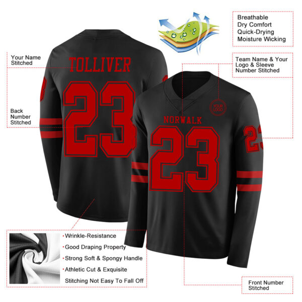 Custom Black Red Long Sleeve Authentic Football Jersey
