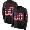 Custom Black USA Flag-Red Long Sleeve Authentic Football Jersey