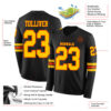 Custom Black Yellow-Orange Long Sleeve Authentic Football Jersey
