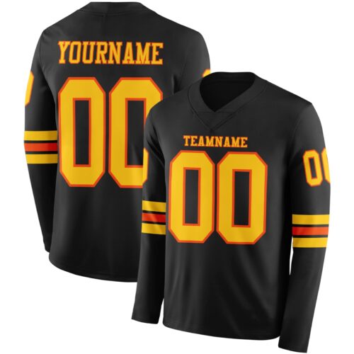 LongSleeve0422 Custom Black Yellow-Orange Long Sleeve Authentic Football Jersey
